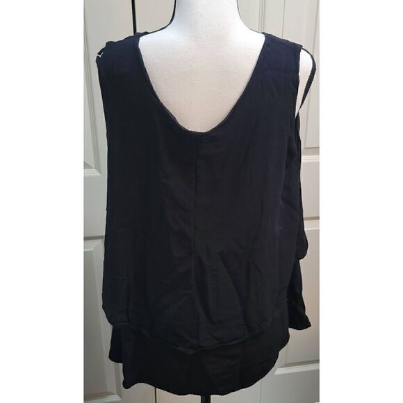 Cotton/Linen Feel Layered Black Blouse Size L Sleeveless Blouse - Picture 3 of 3